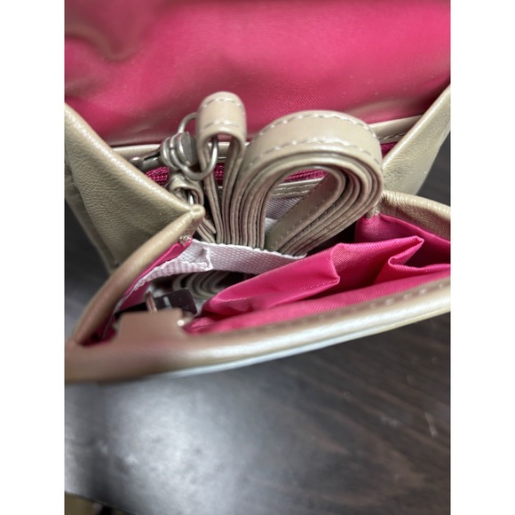 Travelon Leather Cross Body Bag purse Beige Pink long strap vacation travel - Picture 6 of 10